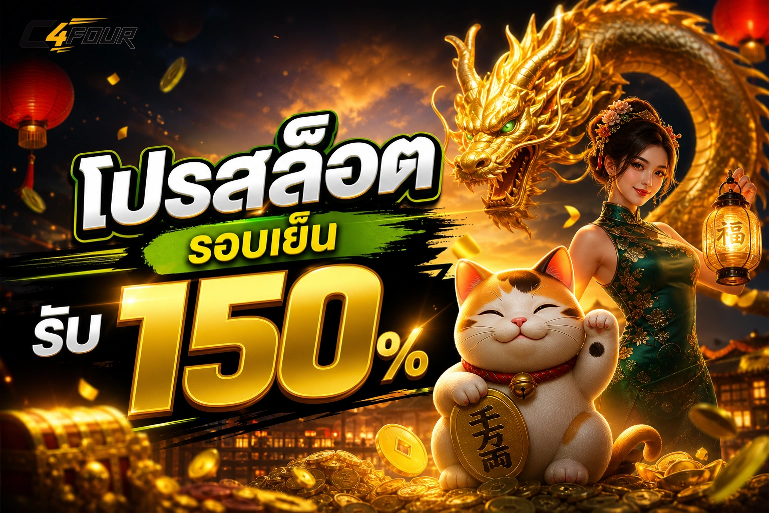 C4FOUR โปรสล็อตรอบเย็น รับ 150%